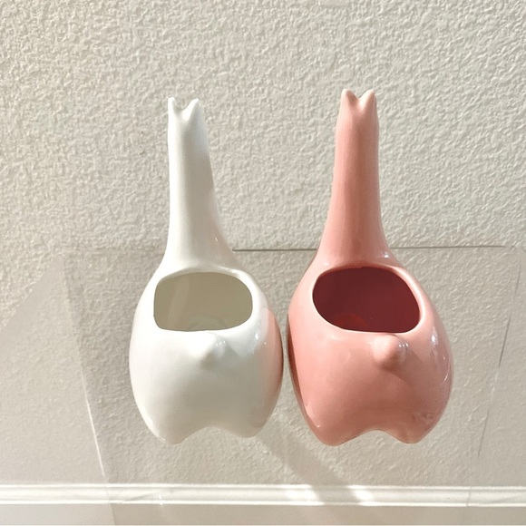 2 Pink White Llama Mini Planter Vases Porcelain Home Decor - Picture 4 of 7